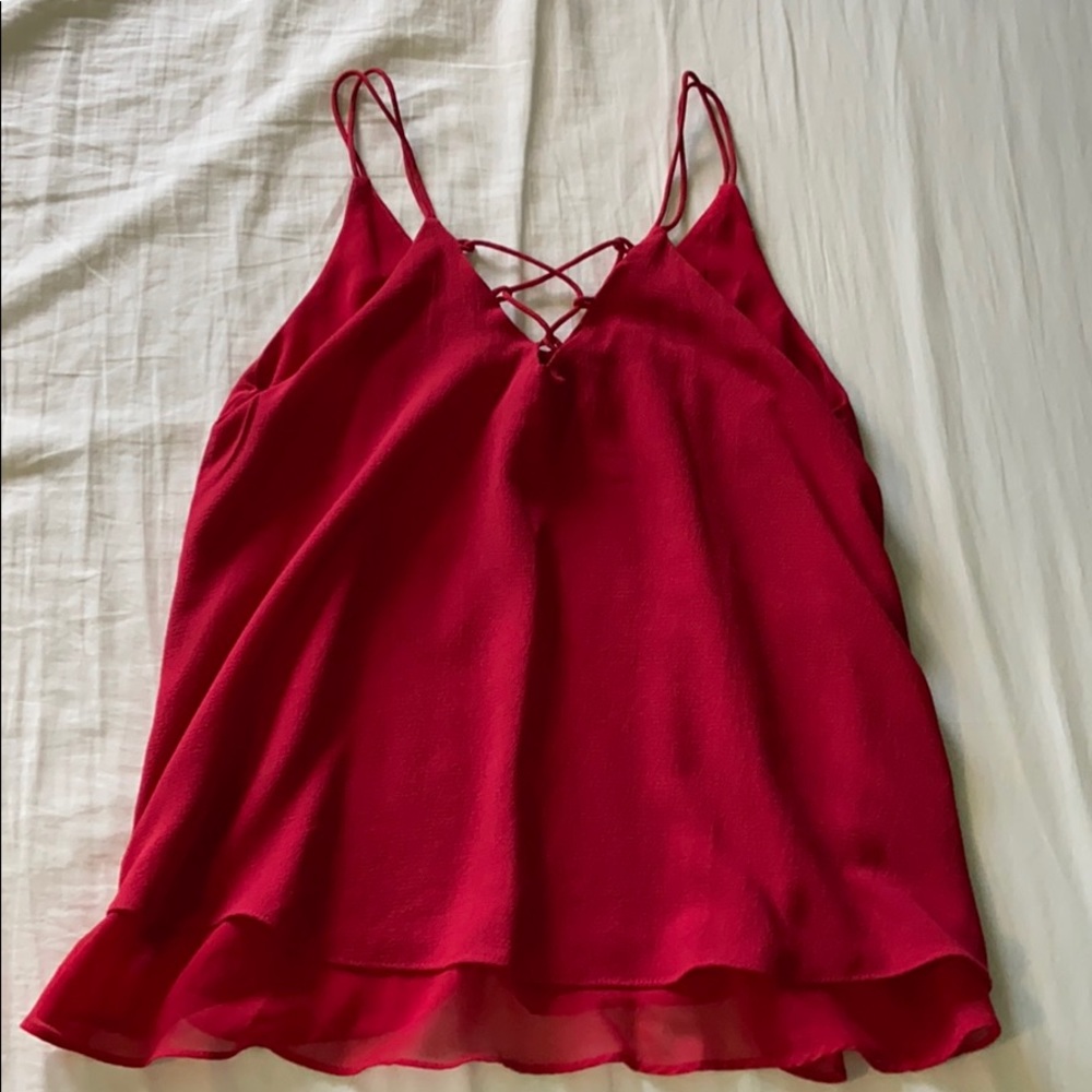 Deep red flare criss cross top